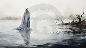 Misty Gothic Oceanscape With Haunting Apparition