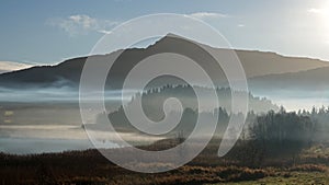 Misty Hosetvatnet lake in Autumn on Averoy near Kristiansund in More og Romsdal in Norway