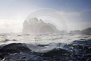 Misty island on the ocean