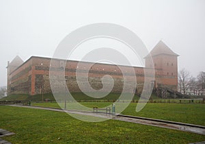 Misty January morning and an old castle