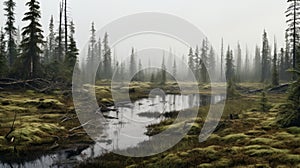 Misty Landscape With Trees And Moss: A Wilderness Inspired Photograph photo