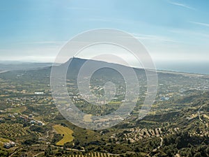 Misty landscape of western Rhodes island in the afternoon. View