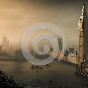 Misty Moonrise Over Iconic London Landmarks