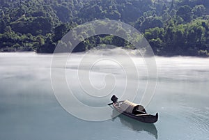 Misty morning boat