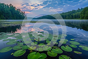 Misty Morning Magic: Lake Lilies in First Light.