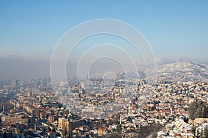 Misty morning in Sarajevo, view from the White Fortress