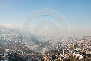 Misty morning in Sarajevo, view from the Yellow Bastion