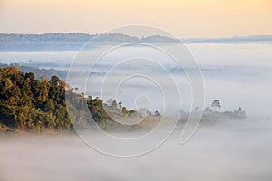 Misty morning sunrise in Khao Takhian Ngo View Point at Khao-kho Phetchabun,Thailand