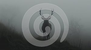 Misty mountain deer silhouette