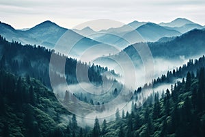 Misty Mountain foggy view. Generate Ai