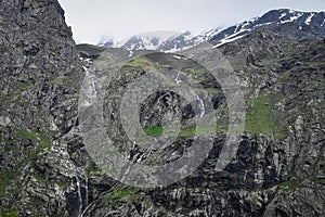 Misty mountain landscape in the Midagrabin river valley