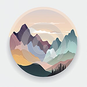 Misty Mountain Landscape in Pastel Colors on White Background for Posters and Wallpapers.