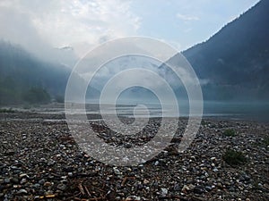 Misty mountain landscape Ross Lake Washington