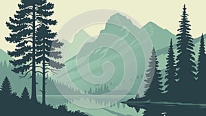 Misty Mountain and Pine Forest Landscape. Serene Nature Wilderness Scene, vector design Generative AI (84 chars).jpg