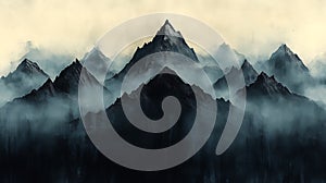 Misty mountain range sunrise, forest backdrop, nature wallpaper