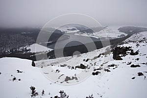 Misty mountain top in snow