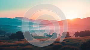 Misty Mountain Valley Sunrise Landscape