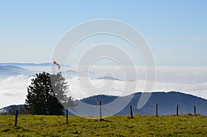 Misty mountains in the Black Forest in Germany