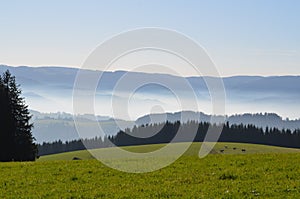 Misty mountains in the Black Forest in Germany