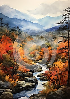 Misty Mountains: A Romantic Autumn Journey Through Forest Stream