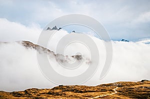 Misty mountains in Tre Cime di Lavaredo, Dolomites, Italy