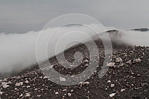 Misty mysterious rim of Telica volcano crater, Nicarag