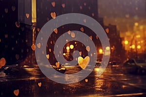 Misty night window with rain drops blurred background, night light city view window AI Generated