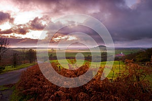 Misty North York Moors at sunset