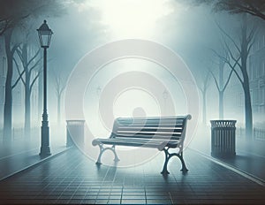 Misty Park Bench, Empty and Awaiting Solitude