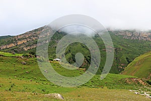 Misty peaks of the beatiful mountains.