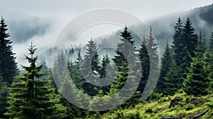 Misty Pine Tree On Mountain Ridge: Nikon D850 Uhd Image