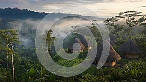 Misty Rainforest Village Sunrise View
