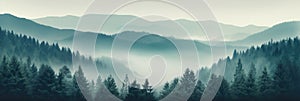 Misty Retrostyle Landscape With A Fir Forest photo