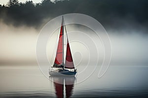 Misty Sailboat foggy weather. Generate Ai