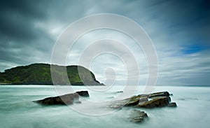 Misty sea and rocks