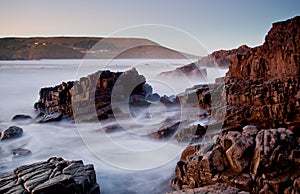 Misty sea and rocks