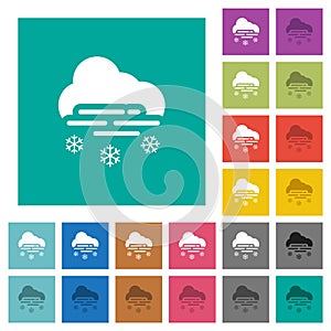 Misty and snowy weather square flat multi colored icons