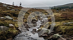 Misty Stream Flowing Through Hills With Rocks - Steinheil Quinon 55mm F19 photo