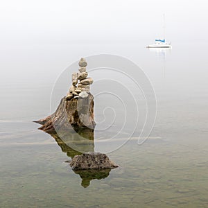 Misty summer morning at lake Ammersee