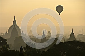 A misty sunrise in Bagan