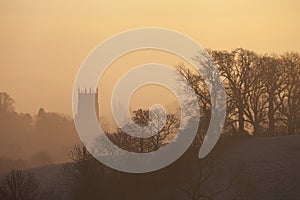 Misty sunrise at Chipping Campden, Cotswolds, Gloucestershire, England