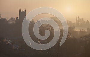 Misty sunrise at Chipping Campden, Cotswolds, Gloucestershire, England