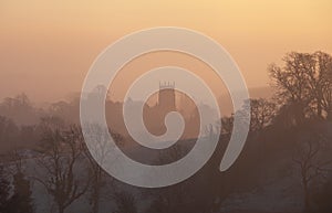 Misty sunrise at Chipping Campden, Cotswolds, Gloucestershire, England