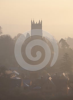 Misty sunrise at Chipping Campden, Cotswolds, Gloucestershire, England