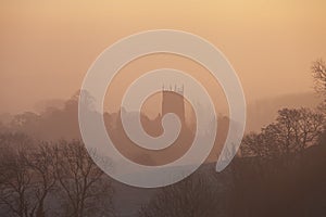 Misty sunrise at Chipping Campden, Cotswolds, Gloucestershire, England