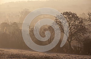 Misty sunrise at Chipping Campden, Cotswolds, Gloucestershire, England