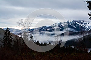 Misty Sunrise Landscape Mountains Trees Forest Hills Valley Morning Spitzingsee Germany