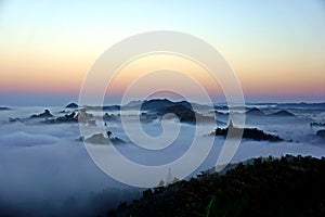 misty sunrise of Mrauk U, Rakhine State, Myanmar, Burma photo
