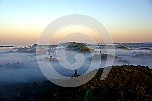 misty sunrise of Mrauk U, Rakhine State, Myanmar, Burma photo