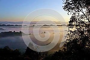 misty sunrise of Mrauk U, Rakhine State, Myanmar, Burma photo